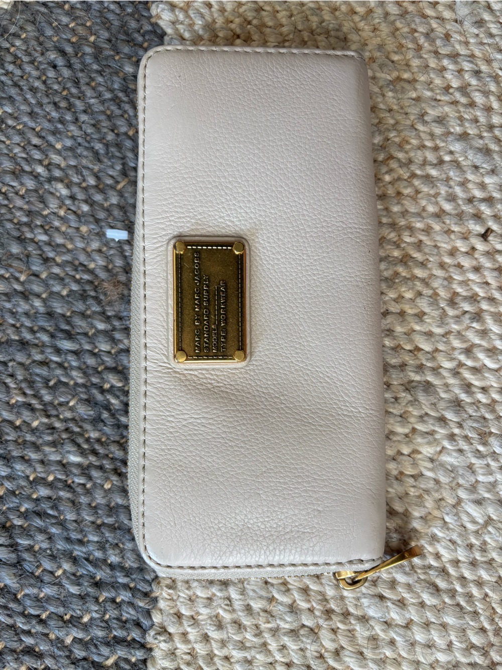 Marc by Marc Jacobs Cream Leather Zip-Around Wallet with Gold Plaque